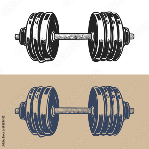 vintage retro powerlifting bodybuilding gym fitbarbell with barbell icon design template vector isolated illustration