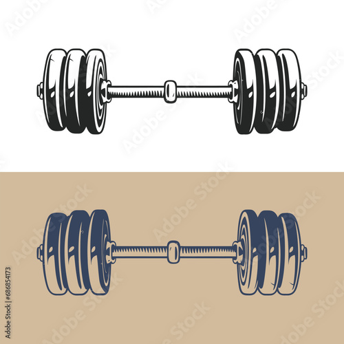 vintage retro powerlifting bodybuilding gym fitbarbell with barbell icon design template vector isolated illustration
