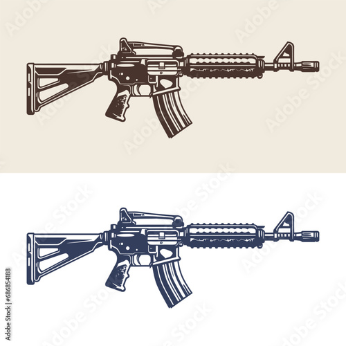 Weapon revolver monochrome vintage logotype with gun vector illustration detailed handgun