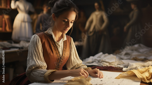Historical Costume Archivist: A portrait of a specialist preserving and documenting historical costumes, cataloging rare and intricate garments from different eras. photo