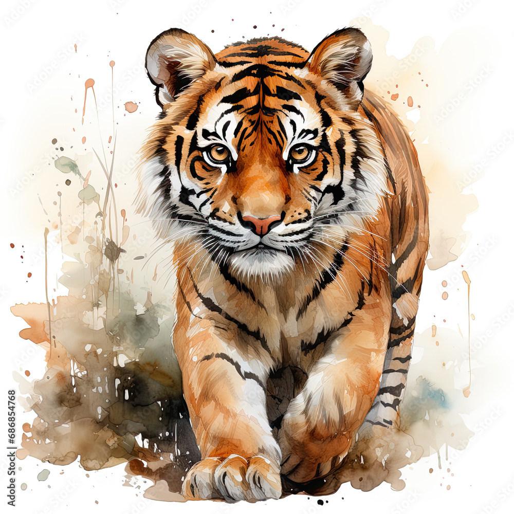 Obraz premium watercolor Tiger clipart, Generative Ai