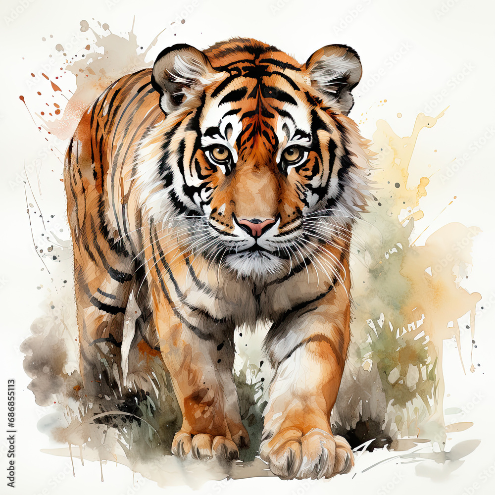 Obraz premium watercolor Tiger clipart, Generative Ai