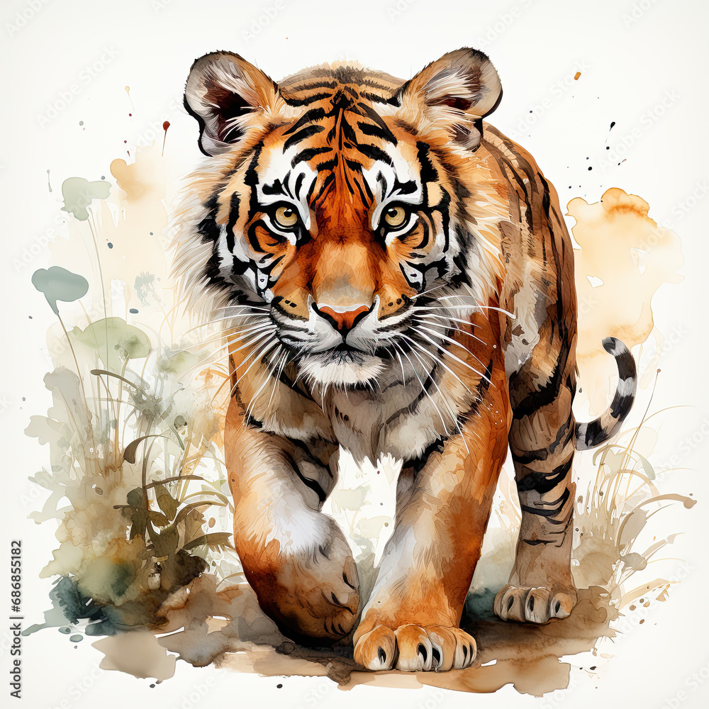 Naklejka premium watercolor Tiger clipart, Generative Ai