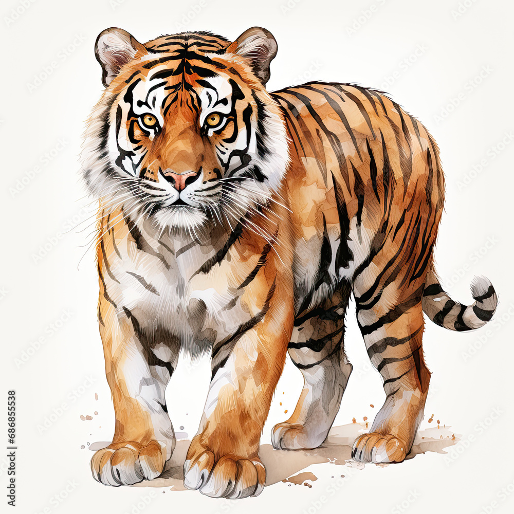 Fototapeta premium watercolor Tiger clipart, Generative Ai
