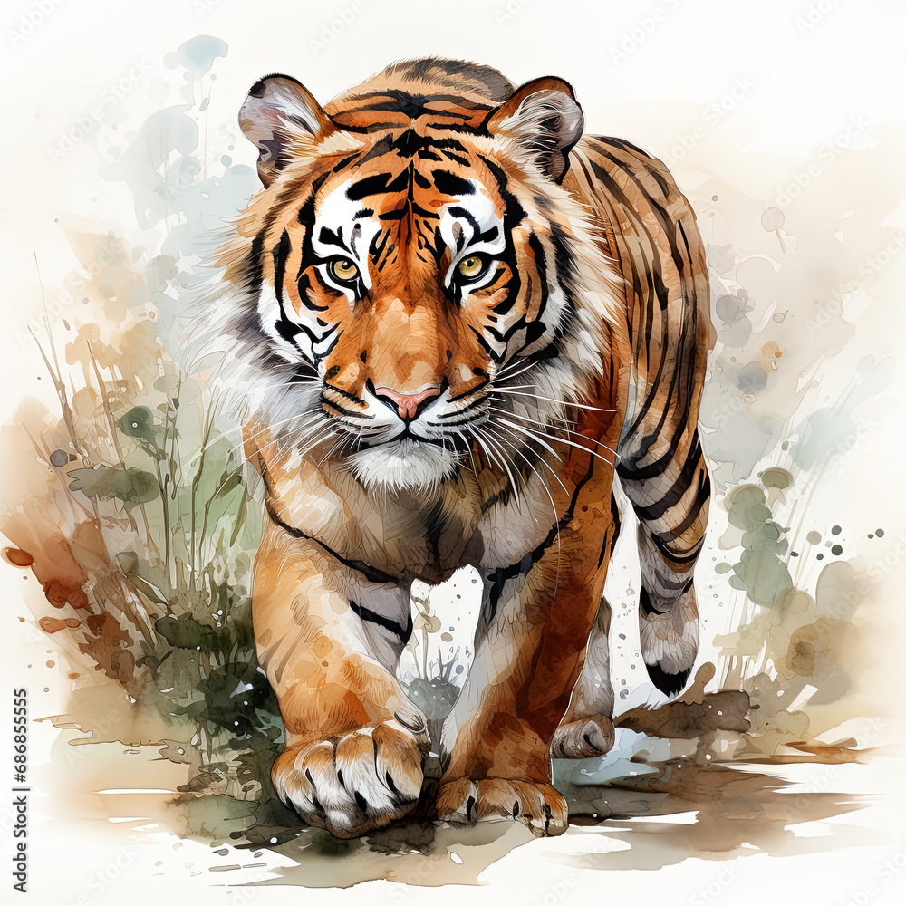 Naklejka premium watercolor Tiger clipart, Generative Ai