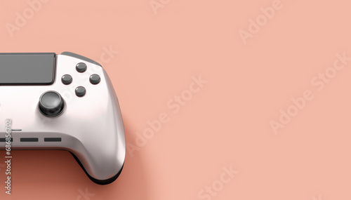 Realistic grey video game joysticks or gamepads on pink background