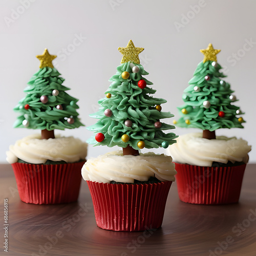 set of christmas cakes Festive holiday cupcake ai generative