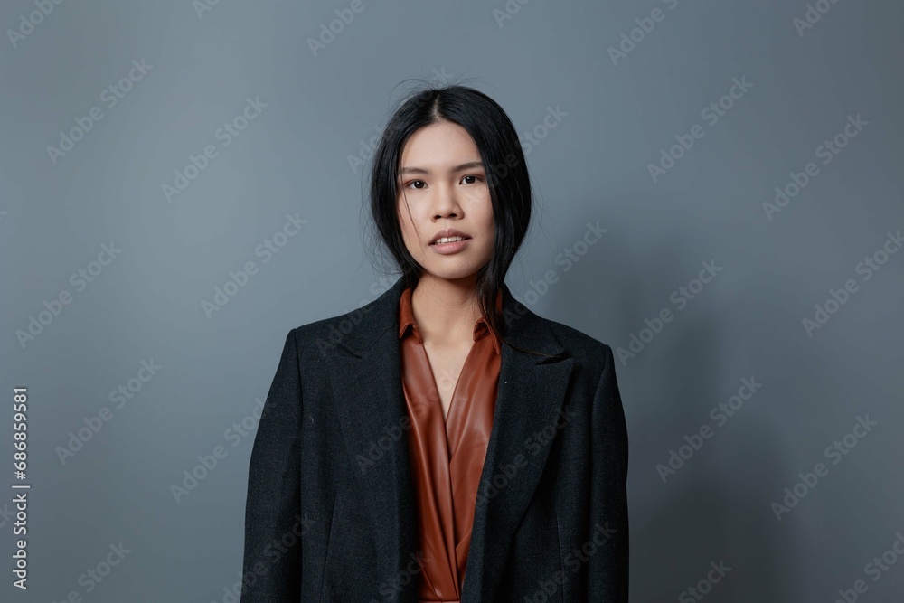 Coat woman smile trendy brunette fall asian beautiful Coat woman smile trendy brunette fall asian beautiful