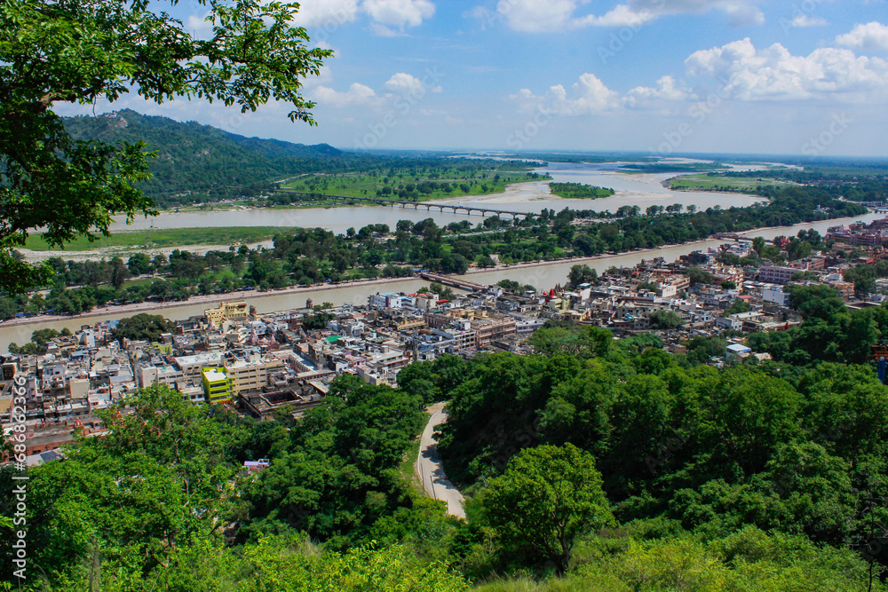 Haridwar city, aerial view from Shrai Mata Mansa Devi Mandir Temple, Hardwar. India