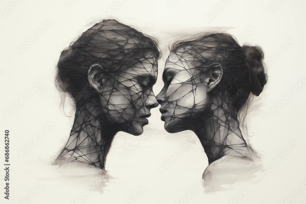 Charcoal drawing of a 2 sensual females in love. Charcoal drawing of a 2 sensual females in love.