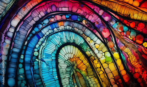 microscopy, color-stained plant cells (abstract background)