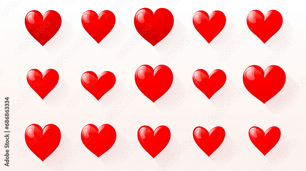 Continuous pattern of red hearts on white background