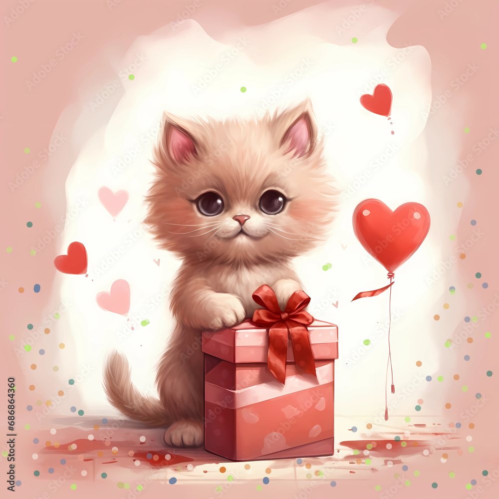 cat with gift box cat with gift box