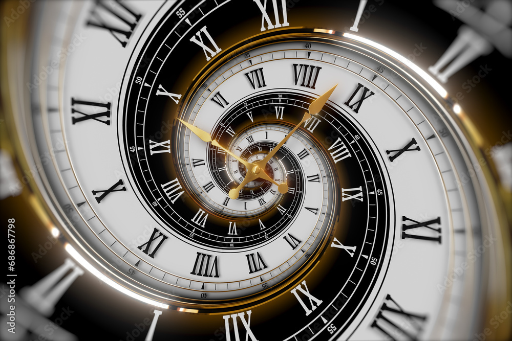Ταπετσαρία Abstract modern white spiral clock dial with roman and arabic numerals