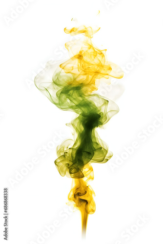 Green yellow smoke flame, smoke rises on white background
