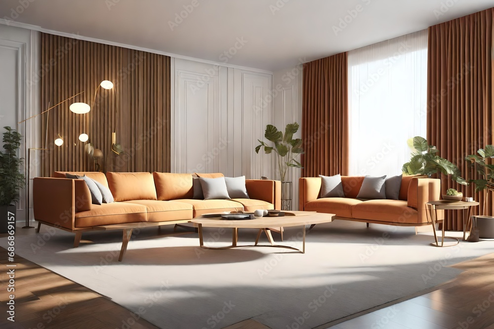 Fototapeta premium Hall room with beautiful furniture, 3D design 