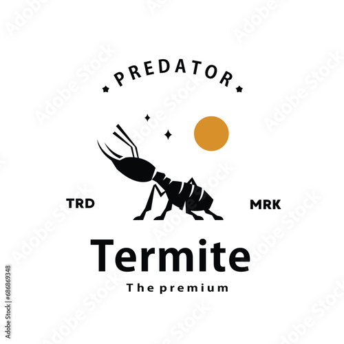 vintage retro hipster termite logo vector outline silhouette art icon