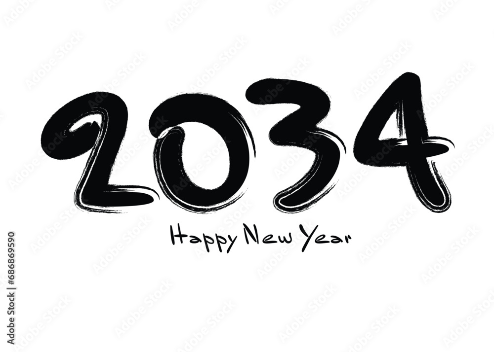 2034 Happy new year black vector illustration, numbers handwritten calligraphy, 2034 year vector, New year celebration, 2034 Number design on white background, typography lettering text vector 2034 Happy new year black vector illustration, numbers handwritten calligraphy, 2034 year vector, New year celebration, 2034 Number design on white background, typography lettering text vector