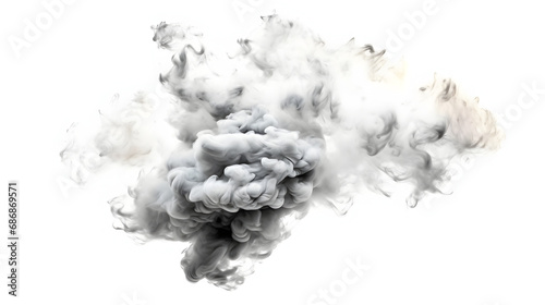 Black and grey smoke on white background enlightened by the side 