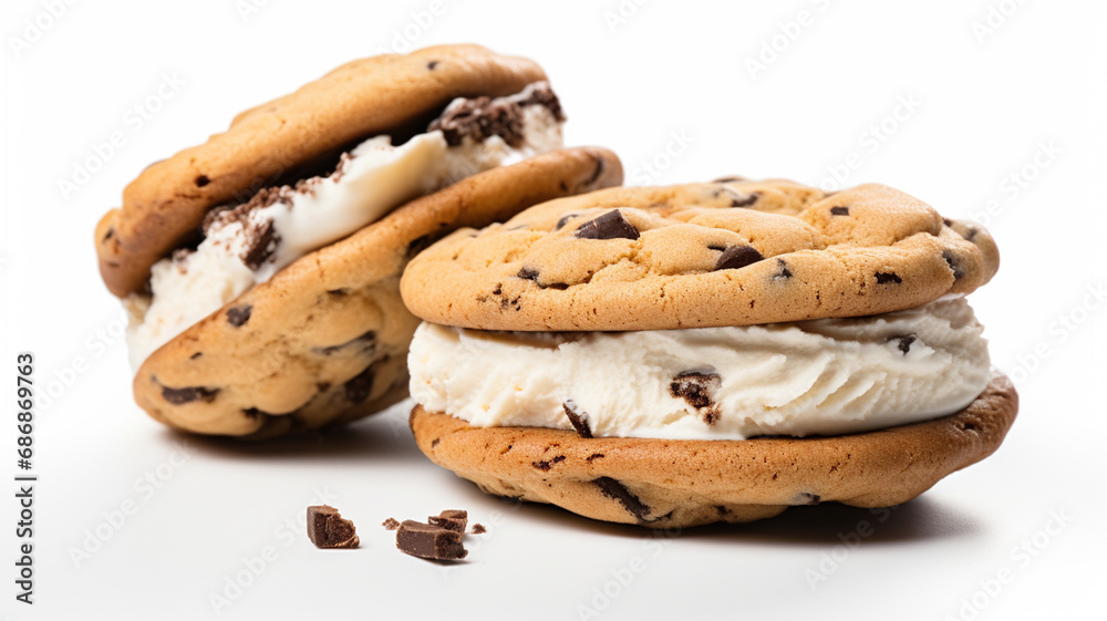 pile of chocolate chip cookies with cream isolated on white background