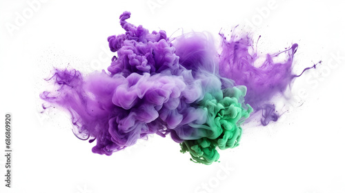 Purple green smoke dust explosion on white background © Marc