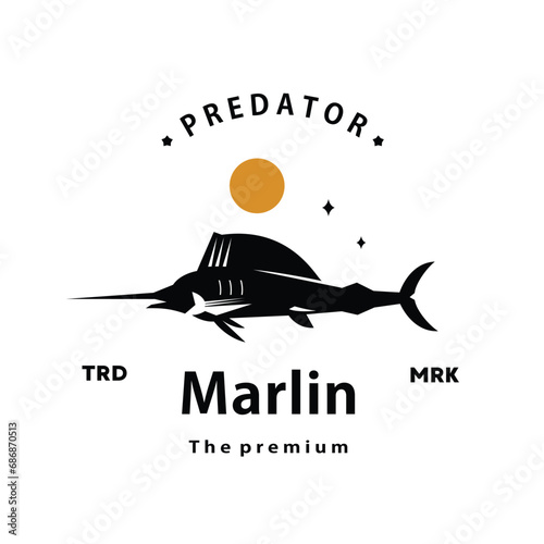 vintage retro hipster marlin logo vector outline silhouette art icon