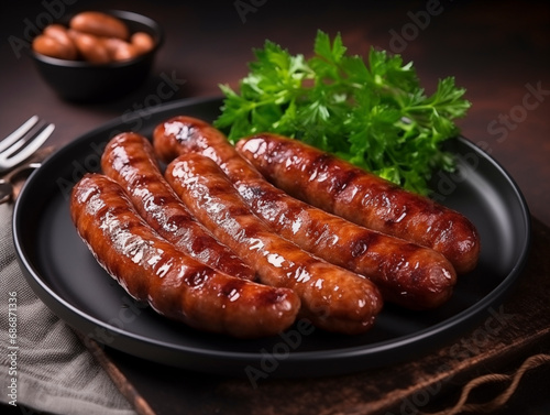 Grilled sausages on the plate 