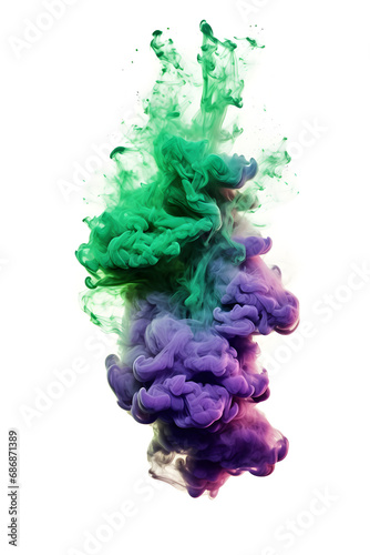 Emerald Green and Royal Purple: Ethereal Smoke on white background 