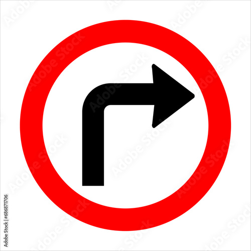 Round traffic sign, Turn right. Allow traffic right or go right side only. Vector illustration isolated on white background. Arrow turn right road sign. EPS10