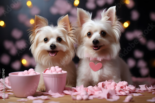 Obraz na płótnie Studio photogaphy of a romantic couple of dogs. Valentine's concept. Romantic theme. w salonie