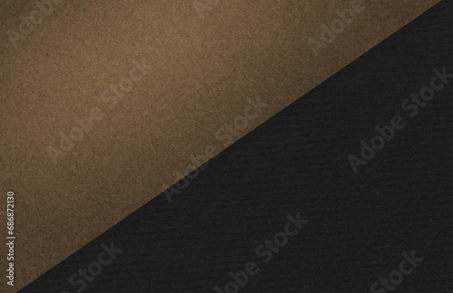 BLACK AND BROWN paper background. Two colored pastel sheets of paper diagonally. Craft paper for background. High quality texture in extremely high resolution. Scrapbook. Rustic texture. Top View