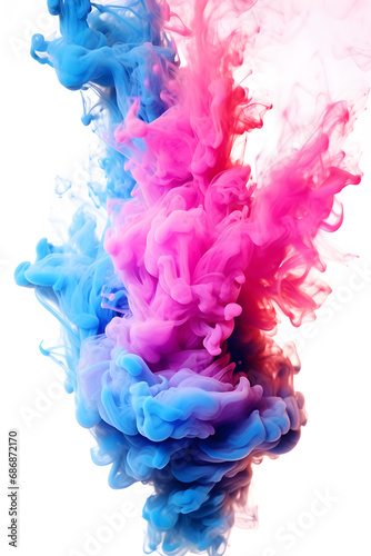 Blue and pink aqua color smoke explosion separated on white background 