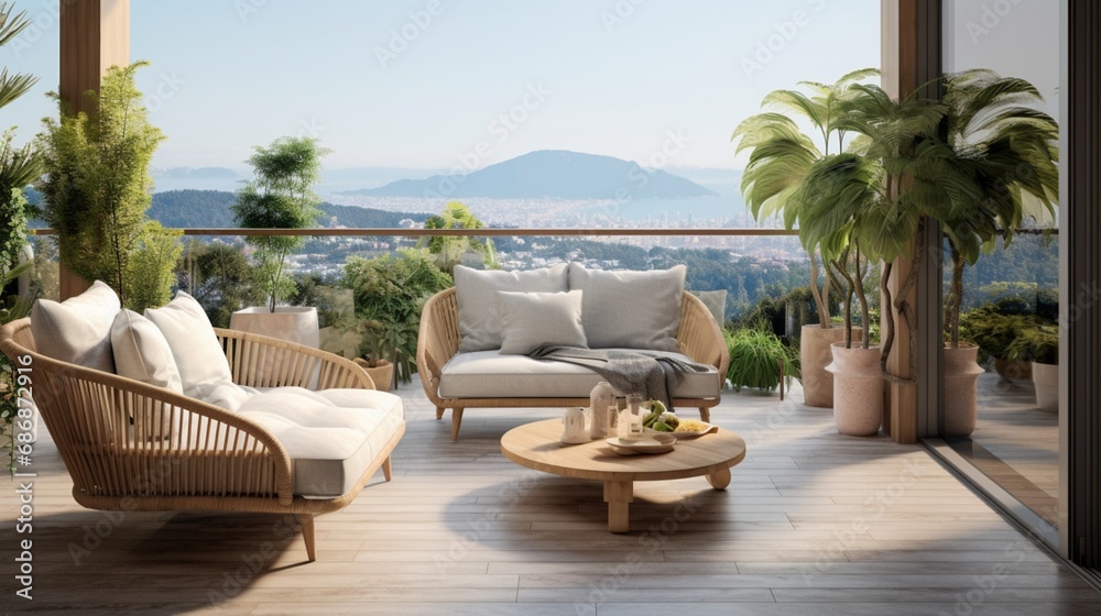 Balcony with outdoor furniture in luxury house