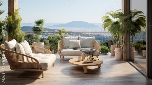 Balcony with outdoor furniture in luxury house