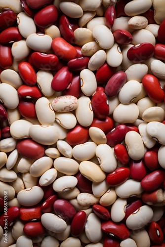 various red and white beans arranged in a pattern, light red and light brown, smooth and shiny