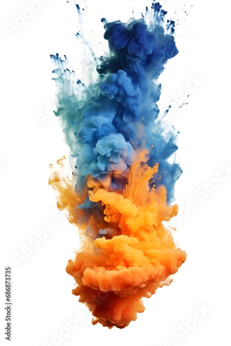 Blue and Orange aqua color smoke flame explosion 