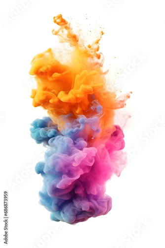Multicolor Rainbow dust smoke explosion, colorful smoke rises separated on white background 