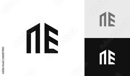 Letter NE initial with house shape logo design