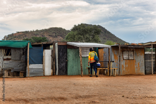 township informal settlement, shanty town made of corrugated iron sheets , photo