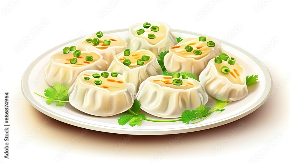 Dumplings with shrimp and green onions decorated with a cilantro Dumplings with shrimp and green onions decorated with a cilantro