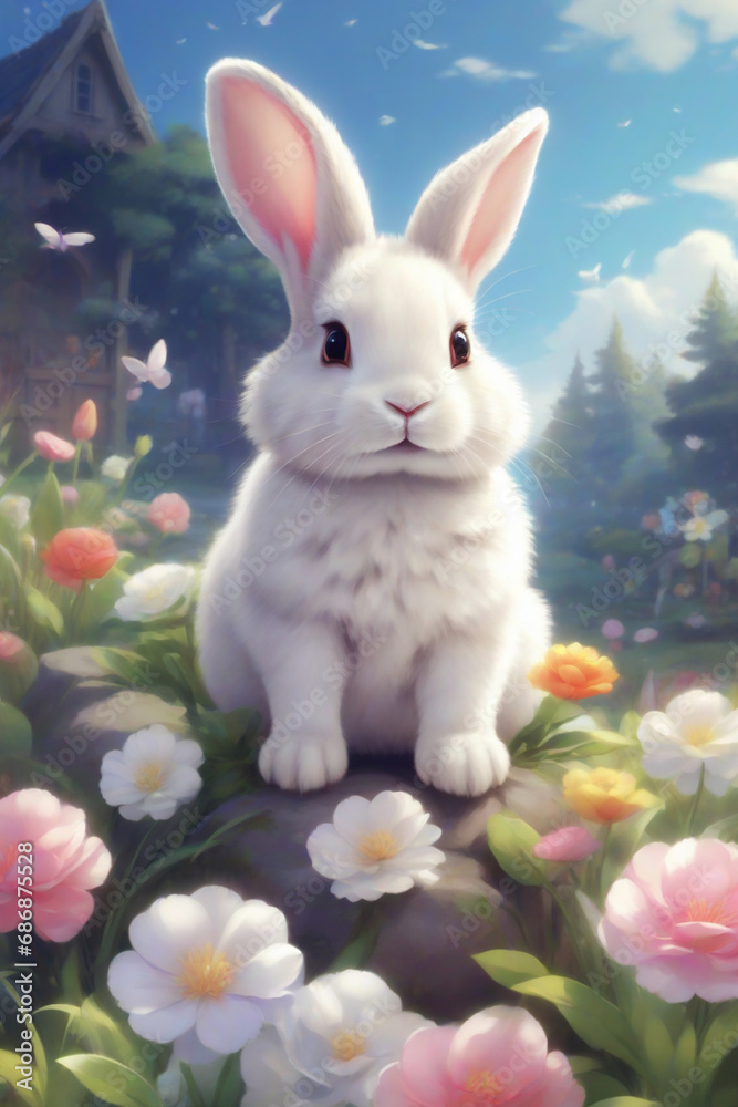 rabbits on the background of a spring meadow graphics rabbits on the background of a spring meadow graphics
