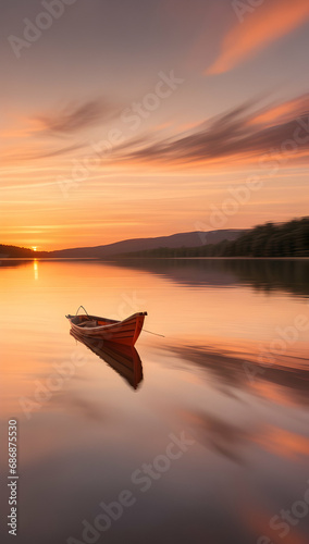 boat on a lake at sunset, summer  © Irma