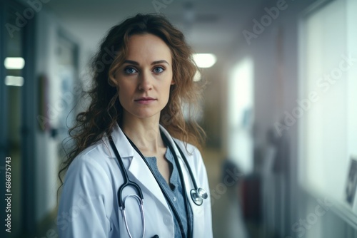 Young nurse woman with a stethoscope around her neck hospital health concept