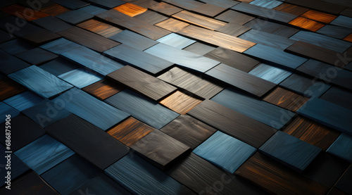 A detailed view of interlocking wooden blocks with contrasting textures.