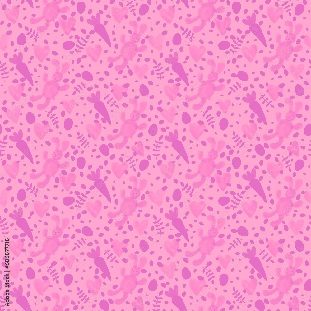 Watercolor Easter animals seamless carrot and rabbit pattern for wrapping paper and fabrics and linens
