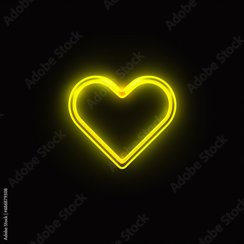 glowing  yellow heart on black background