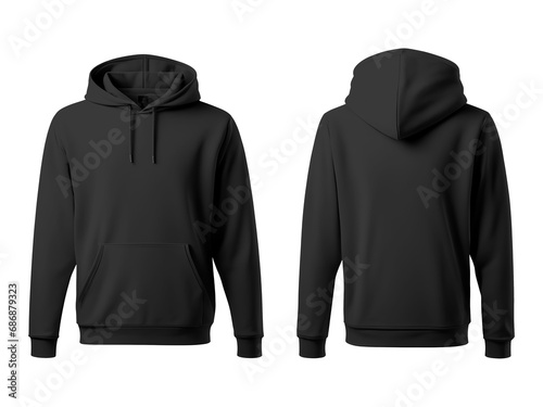 Blank Black Hoodie Front and Back View Mockup Isolated on Transparent Background
