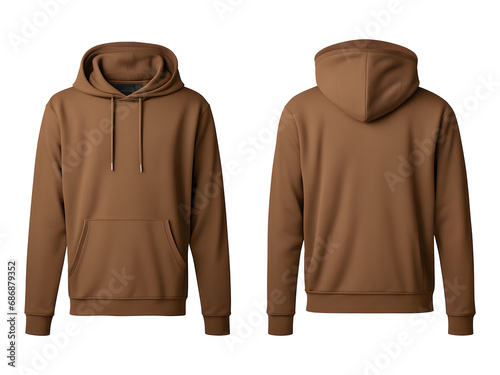 Blank Brown Hoodie Front and Back View Mockup Isolated on Transparent Background