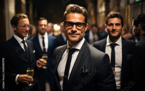 Sophisticated male guests in a suits at vernissage