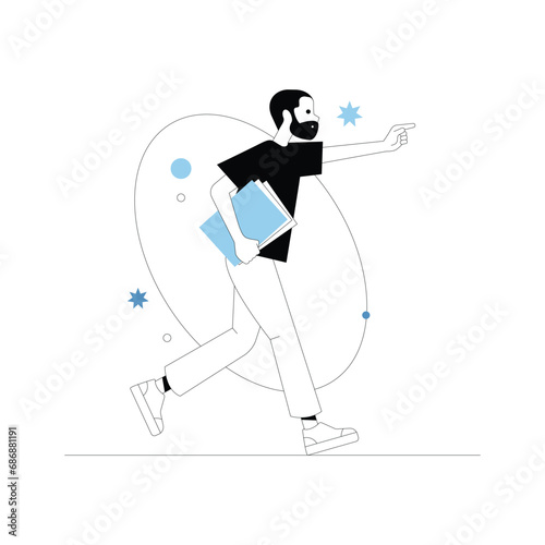Businessman running. Business development, career success or growth and opportunity, startup concept banner, landing web page. Creative trendy character.